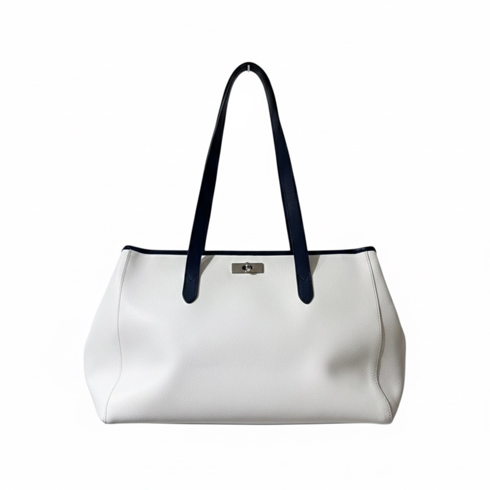 Quiet Luxury Pebbled Leather Tote Bag, White, Classic Everyday Carry